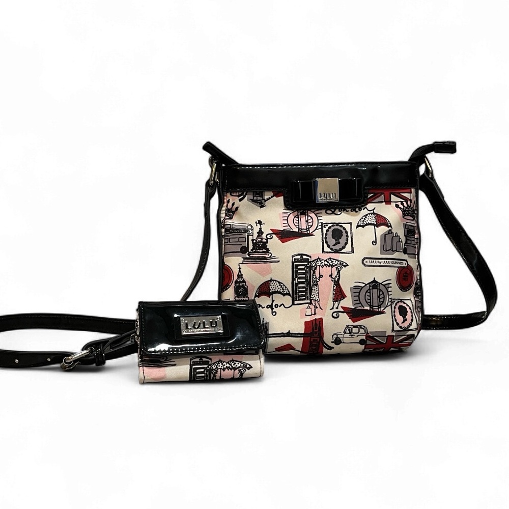 LULU BY LULU GUINNESS WHIMSICAL LONDON PRINT CROSSBODY BAG MATCHING WALLET SET